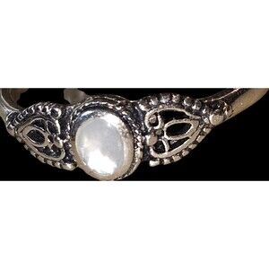 STE BEE 925 Sterling Silver Vintage  Mother-of-Pearl ANGEL Boho Ring Size 8.5